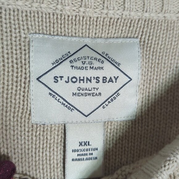 St Johns Bay Mens Fishermans Sweater Cable Knit Cotton Cream Chunky Grandpa XXL - Picture 6 of 8